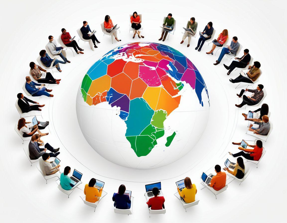 A vibrant and dynamic 360-degree globe made up of various digital platforms, each depicting collaborative blogging elements - laptops and people engaged in sharing ideas. Surrounding the globe, interconnected lines symbolize the flow of information and community. The background is an abstract blend of colors representing creativity and collaboration. super-realistic. vibrant colors. white background.